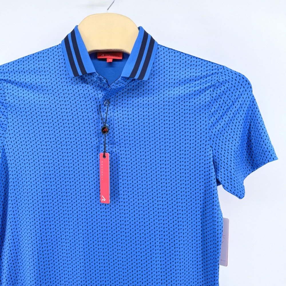 NEW Redvanly Pascal Polo Mens Medium Short Sleeve Marine Blue Geometric R2503